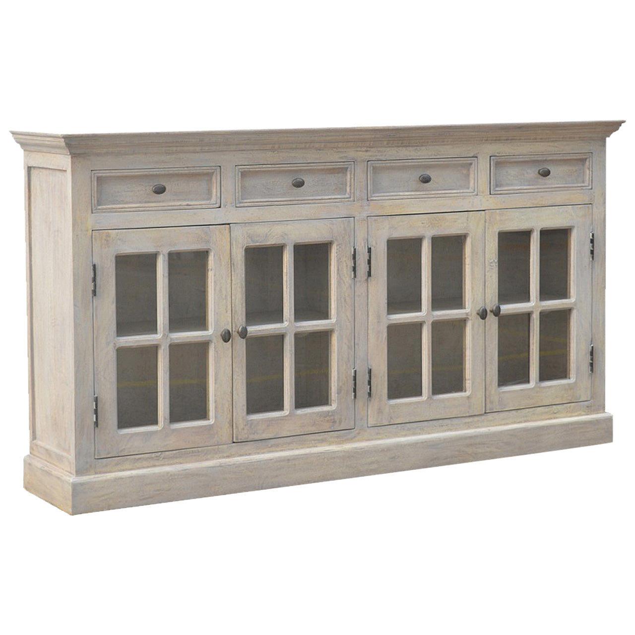 Stone Acid Wash Glazed Sideboard - Solid Mango Wood 4-Door