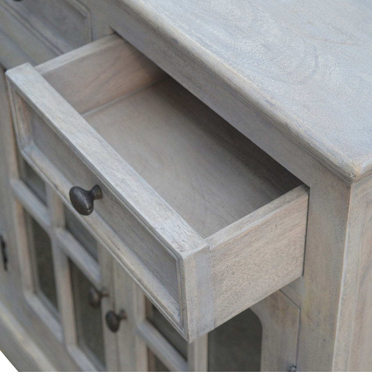 Stone Acid Wash Glazed Sideboard - Solid Mango Wood 4-Door