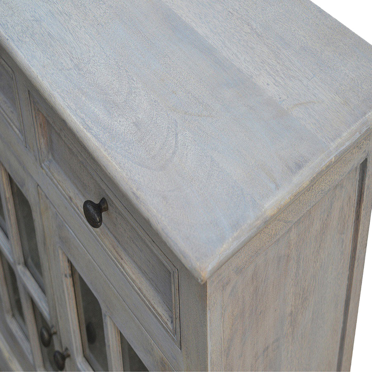 Stone Acid Wash Glazed Sideboard - Solid Mango Wood 4-Door