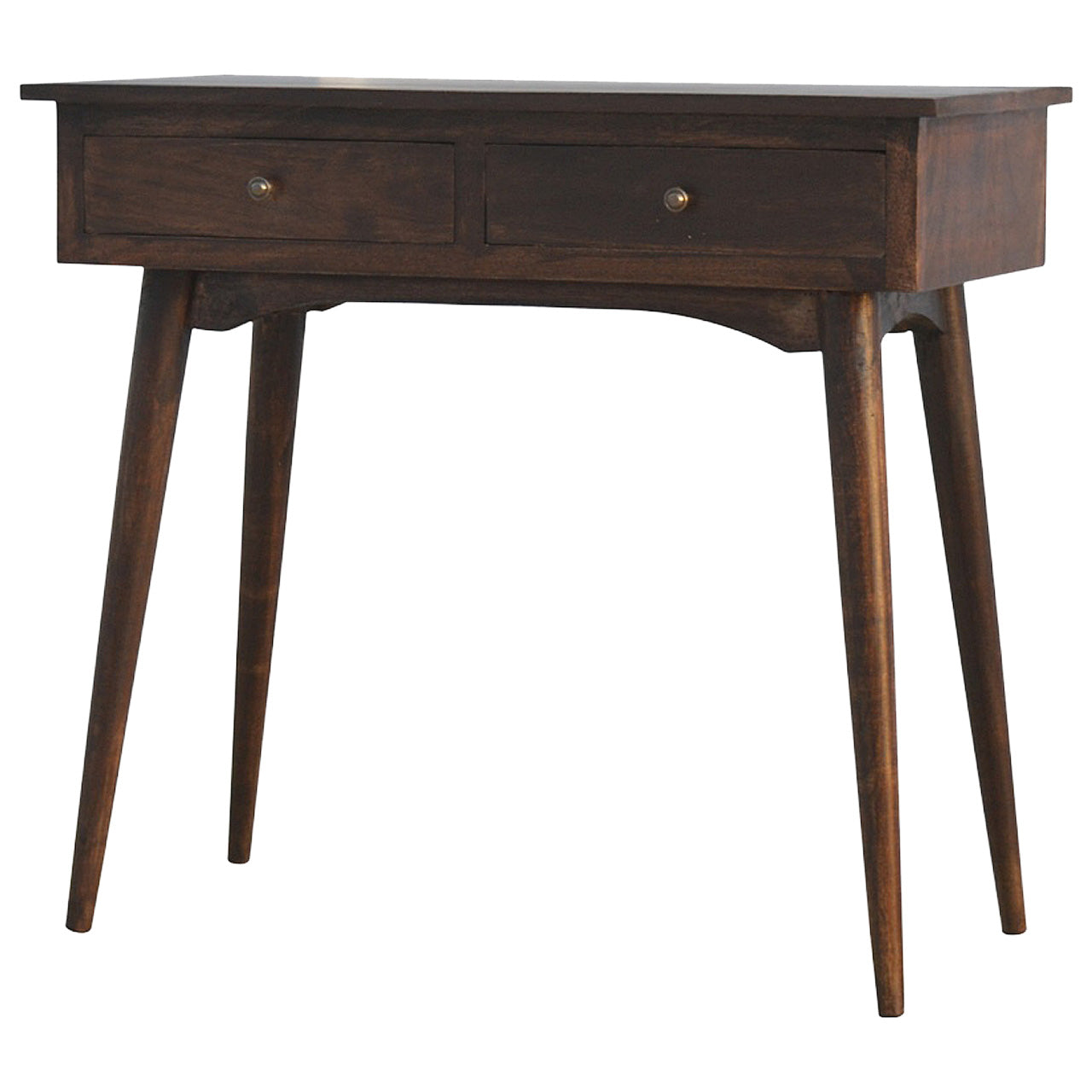 Solid Mango Wood 2-Drawer Console Table - Walnut Finish