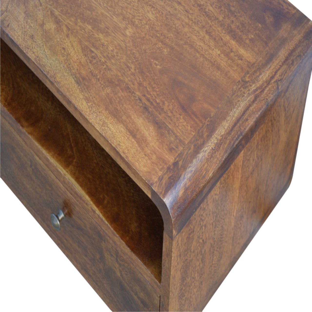 Curved Chestnut Media Unit - Solid Mango Wood with 2 Drawers