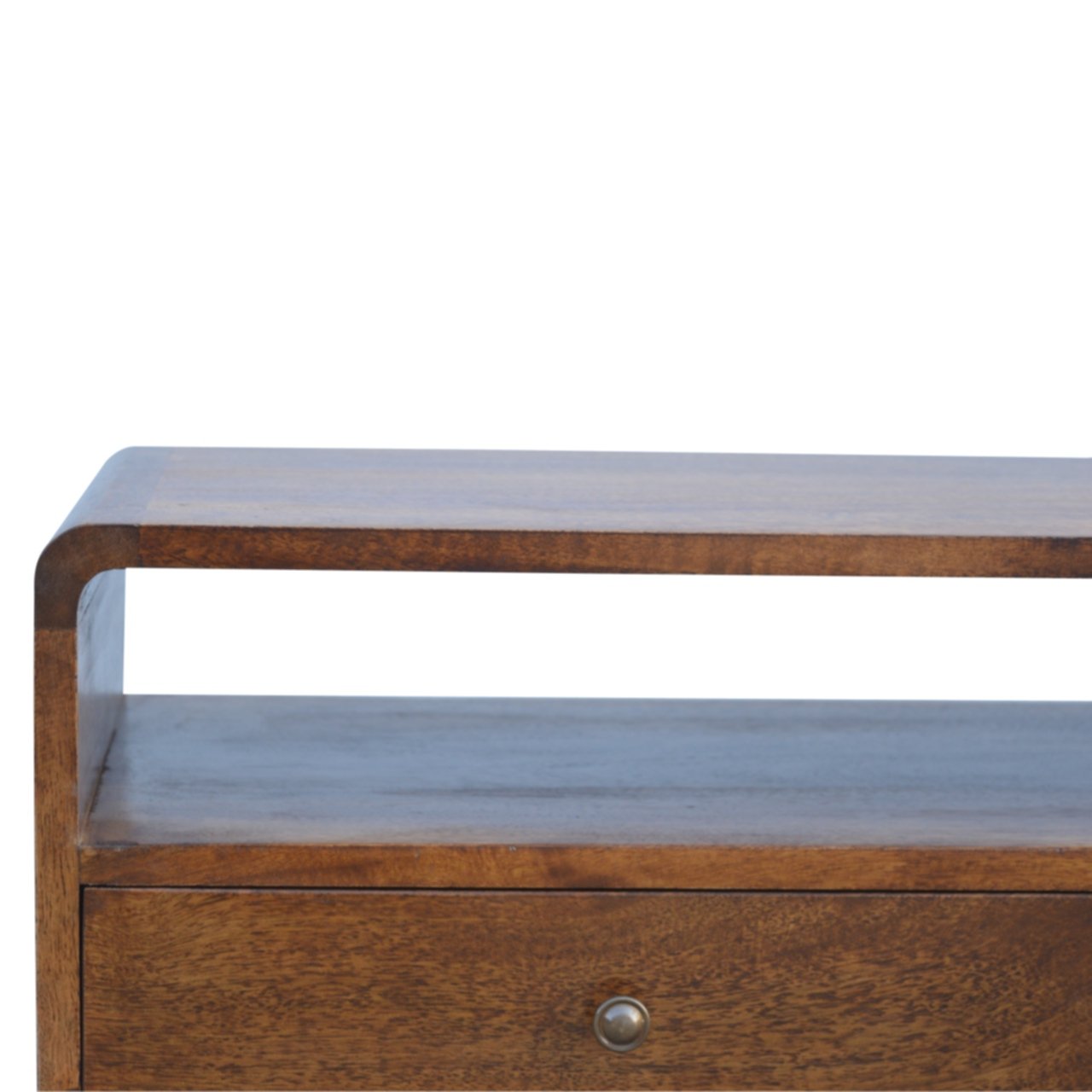 Curved Chestnut Media Unit - Solid Mango Wood with 2 Drawers
