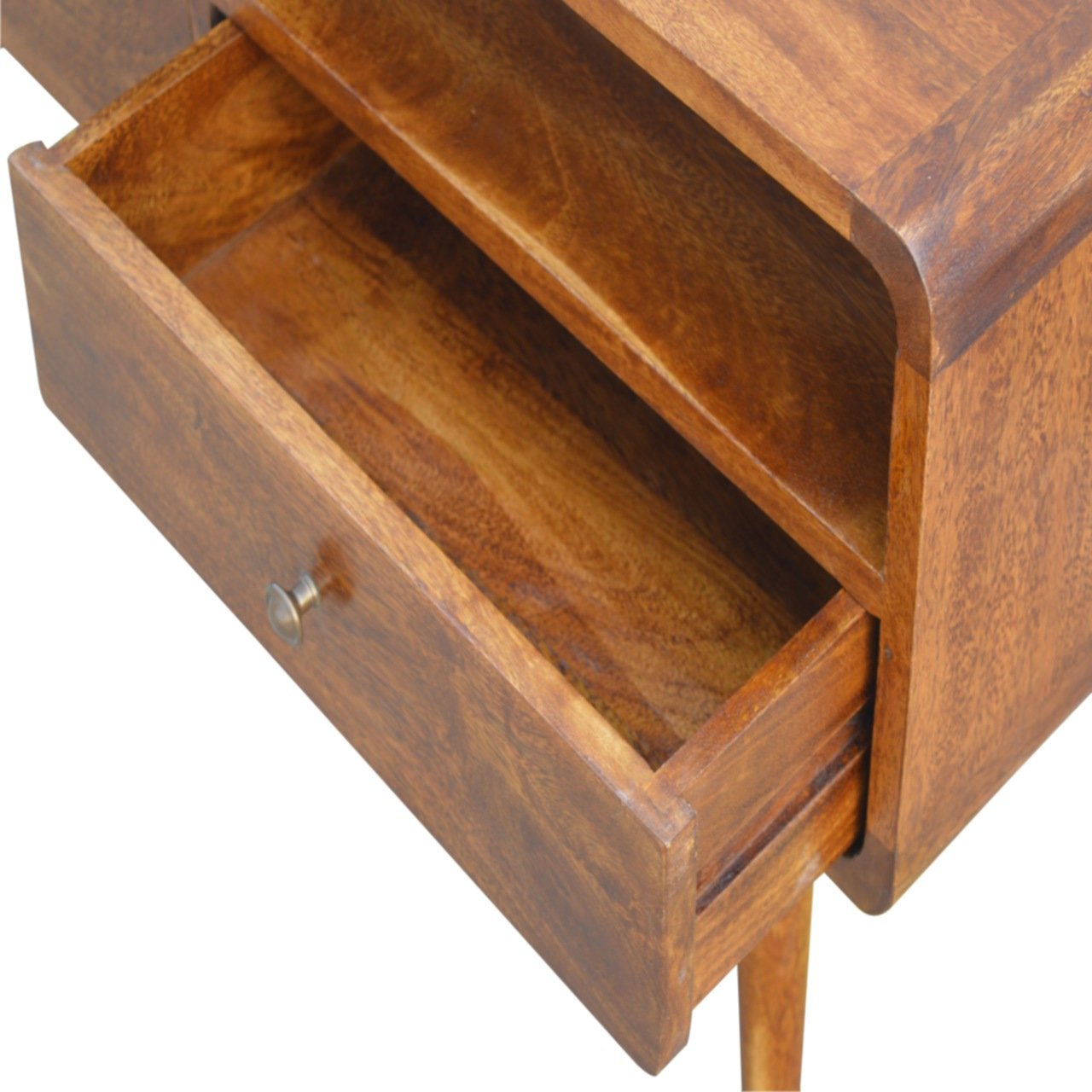 Curved Chestnut Media Unit - Solid Mango Wood with 2 Drawers