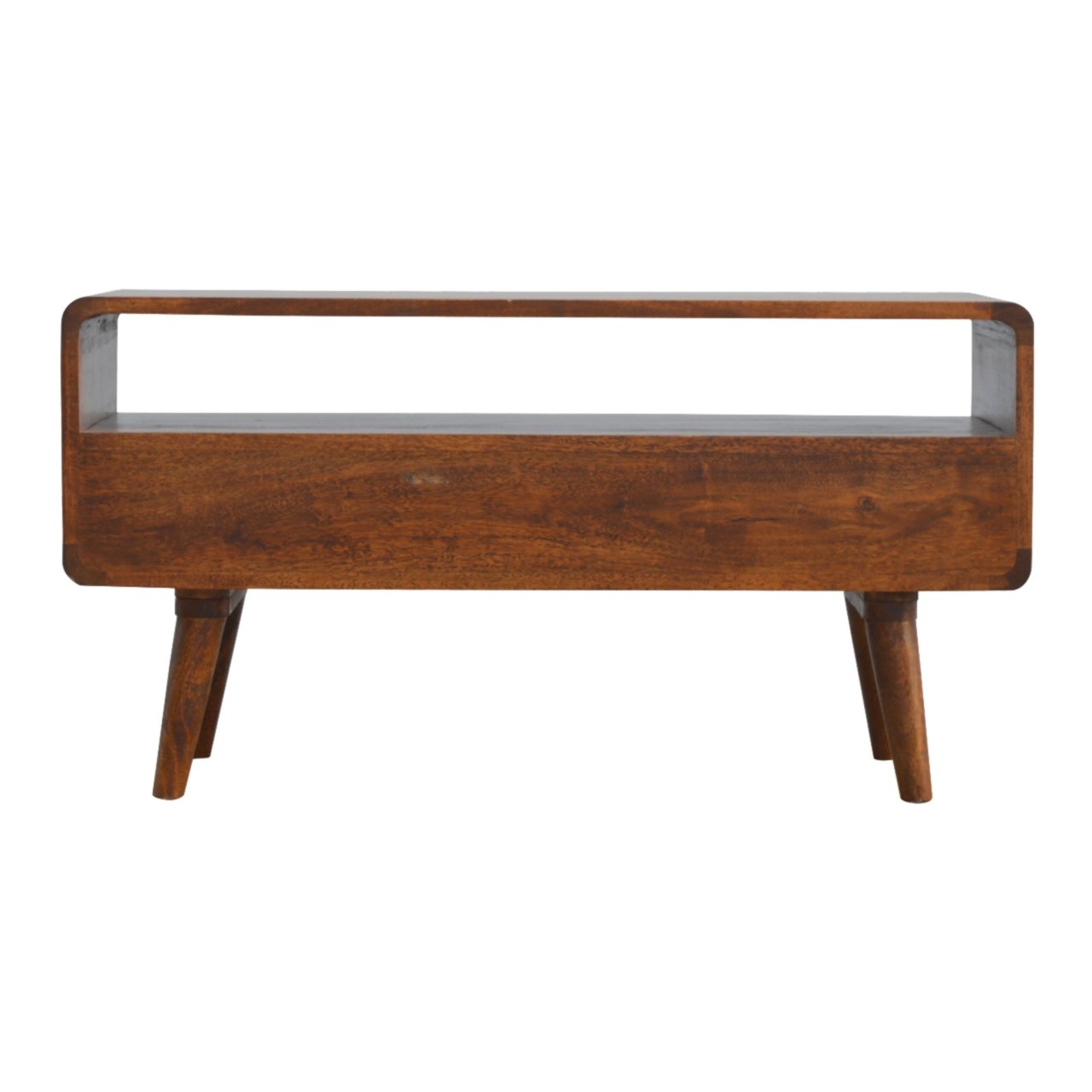 Curved Chestnut Media Unit - Solid Mango Wood with 2 Drawers