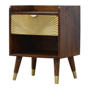 Manila Gold Nightstand - Chestnut Finish with Brass Drawer