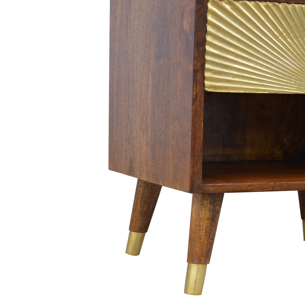 Manila Gold Nightstand - Chestnut Finish with Brass Drawer