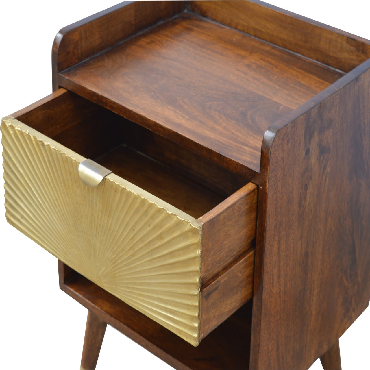 Manila Gold Nightstand - Chestnut Finish with Brass Drawer