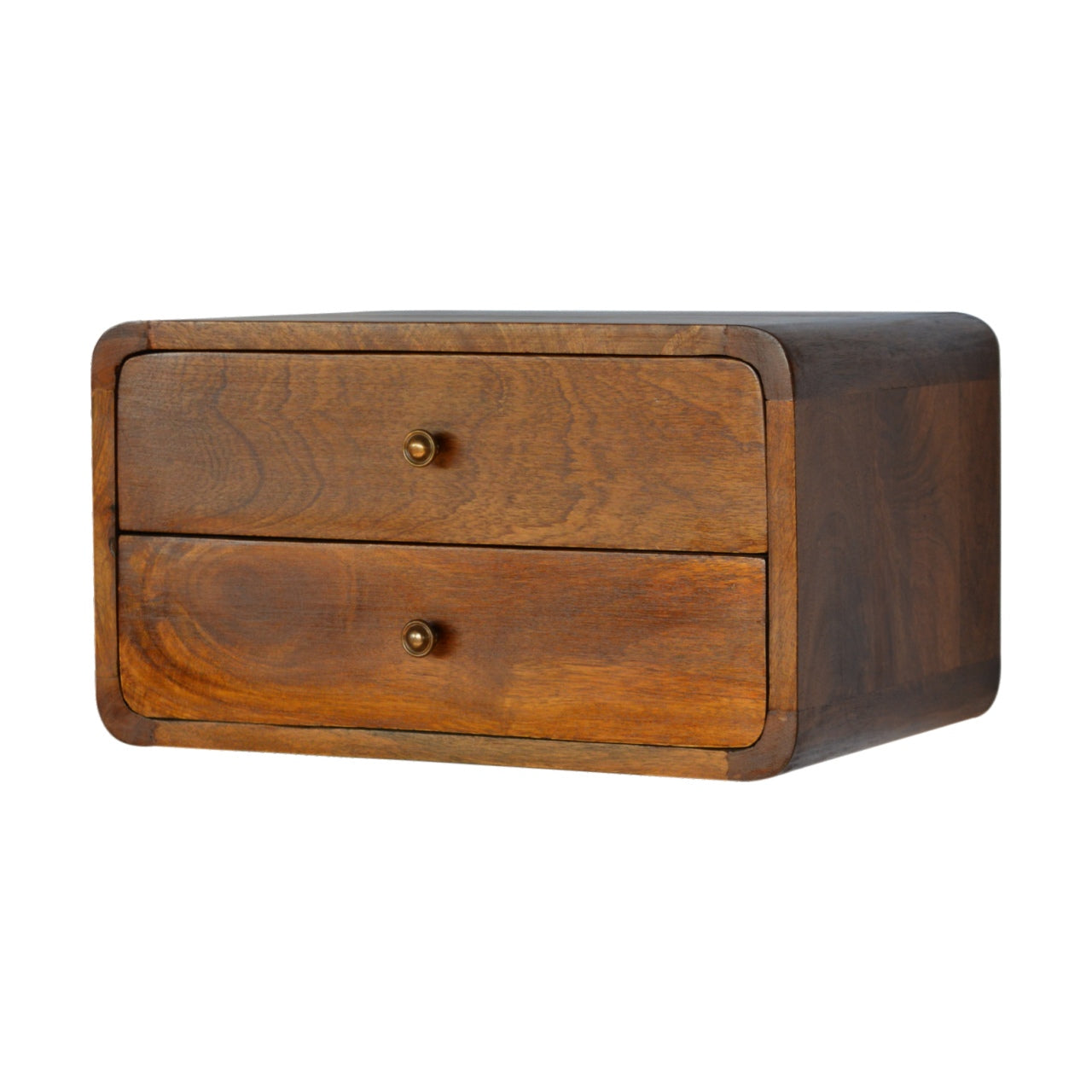 Floating Curved Chestnut Nightstand - Solid Mango Wood 2-Drawer