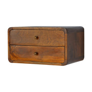 Floating Curved Chestnut Nightstand - Solid Mango Wood 2-Drawer