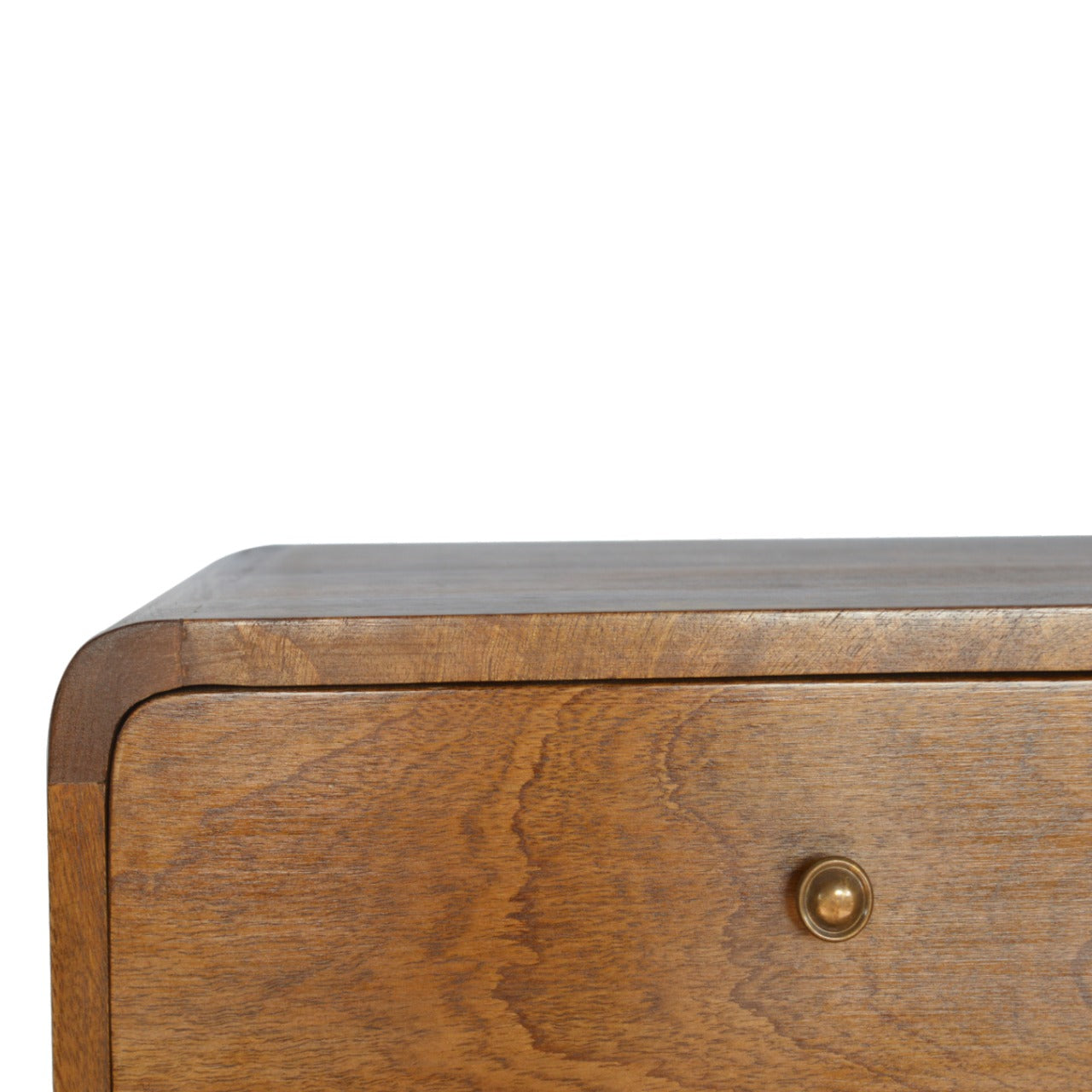 Floating Curved Chestnut Nightstand - Solid Mango Wood 2-Drawer