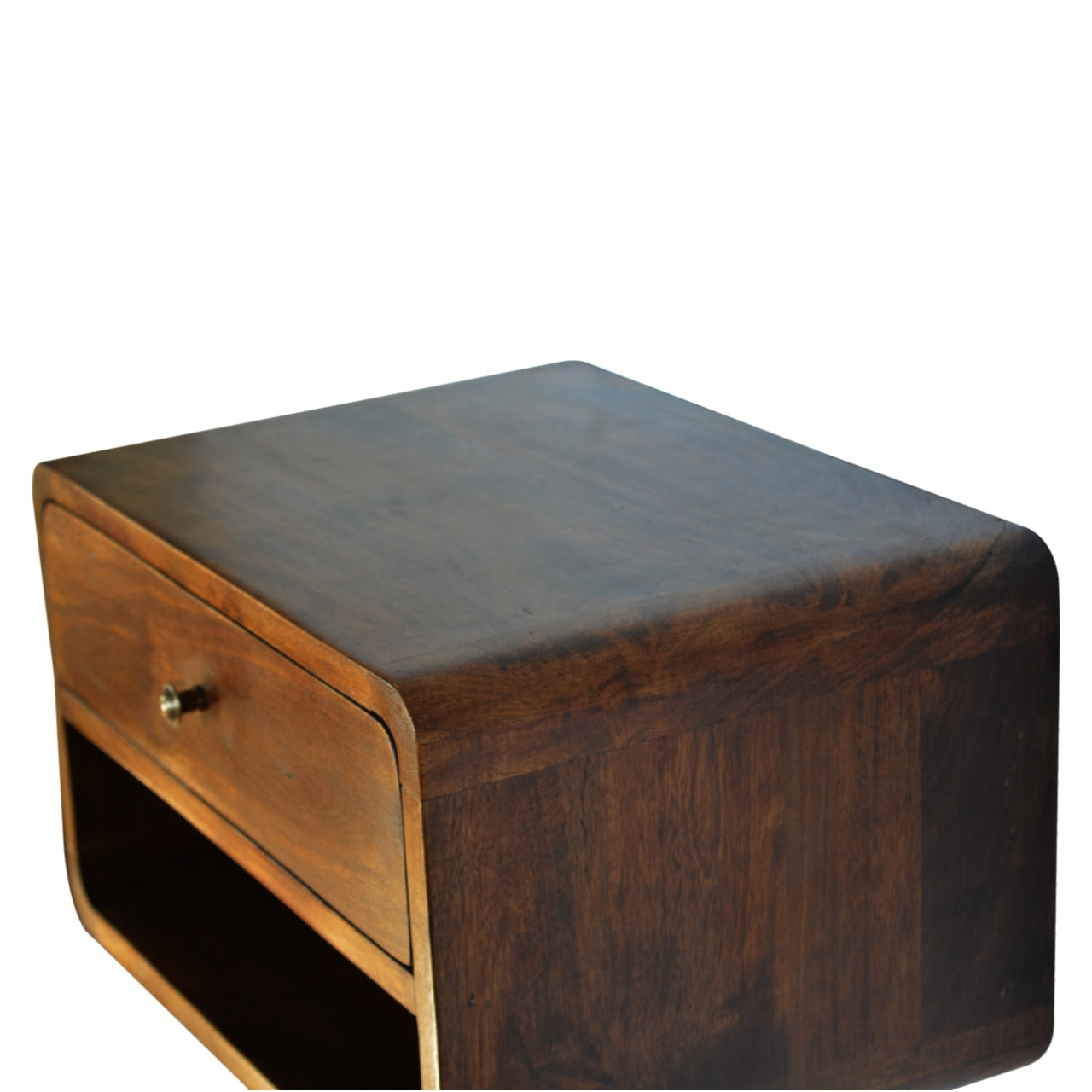 Chestnut Curve Floating Nightstand - Solid Mango Wood 1 Drawer