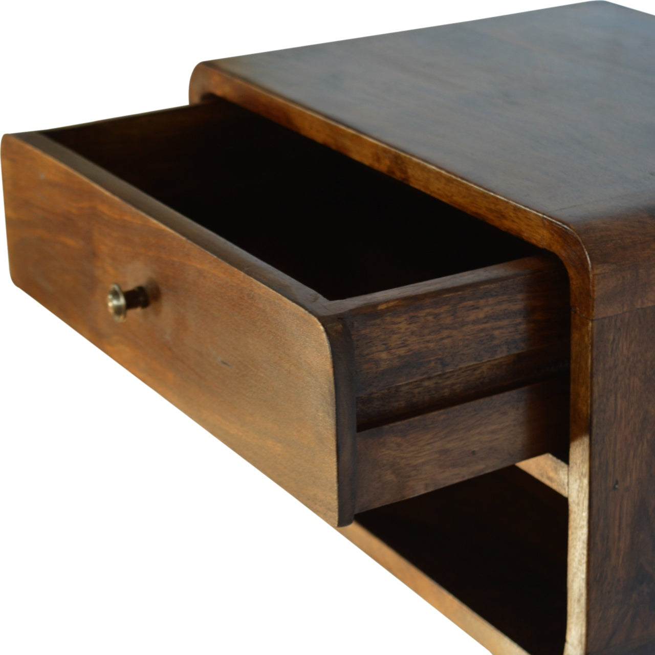 Chestnut Curve Floating Nightstand - Solid Mango Wood 1 Drawer