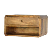 Floating Curve Nightstand - Solid Mango Wood Oak-ish Finish