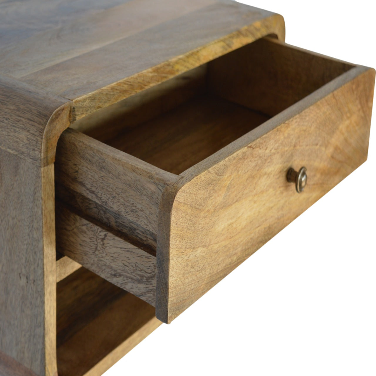 Floating Curve Nightstand - Solid Mango Wood Oak-ish Finish
