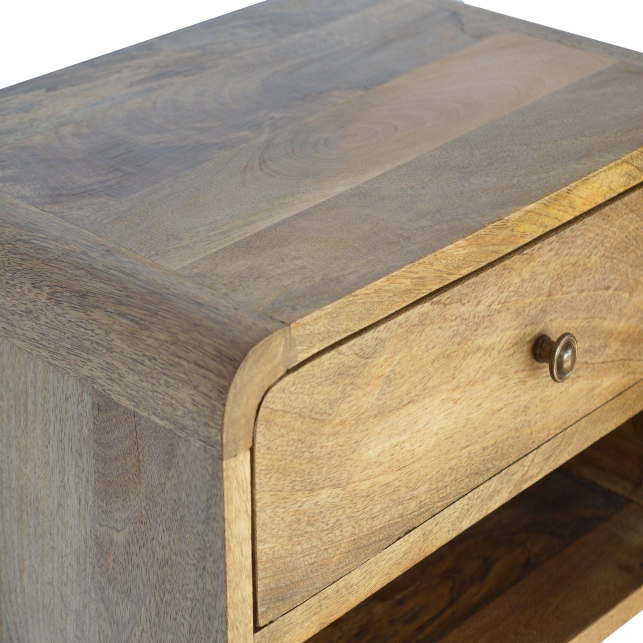 Floating Curve Nightstand - Solid Mango Wood Oak-ish Finish