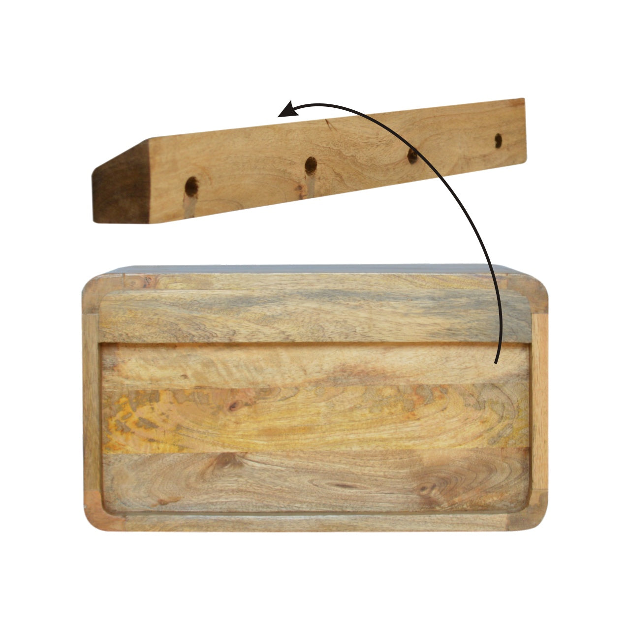 Floating Curve Nightstand - Solid Mango Wood Oak-ish Finish