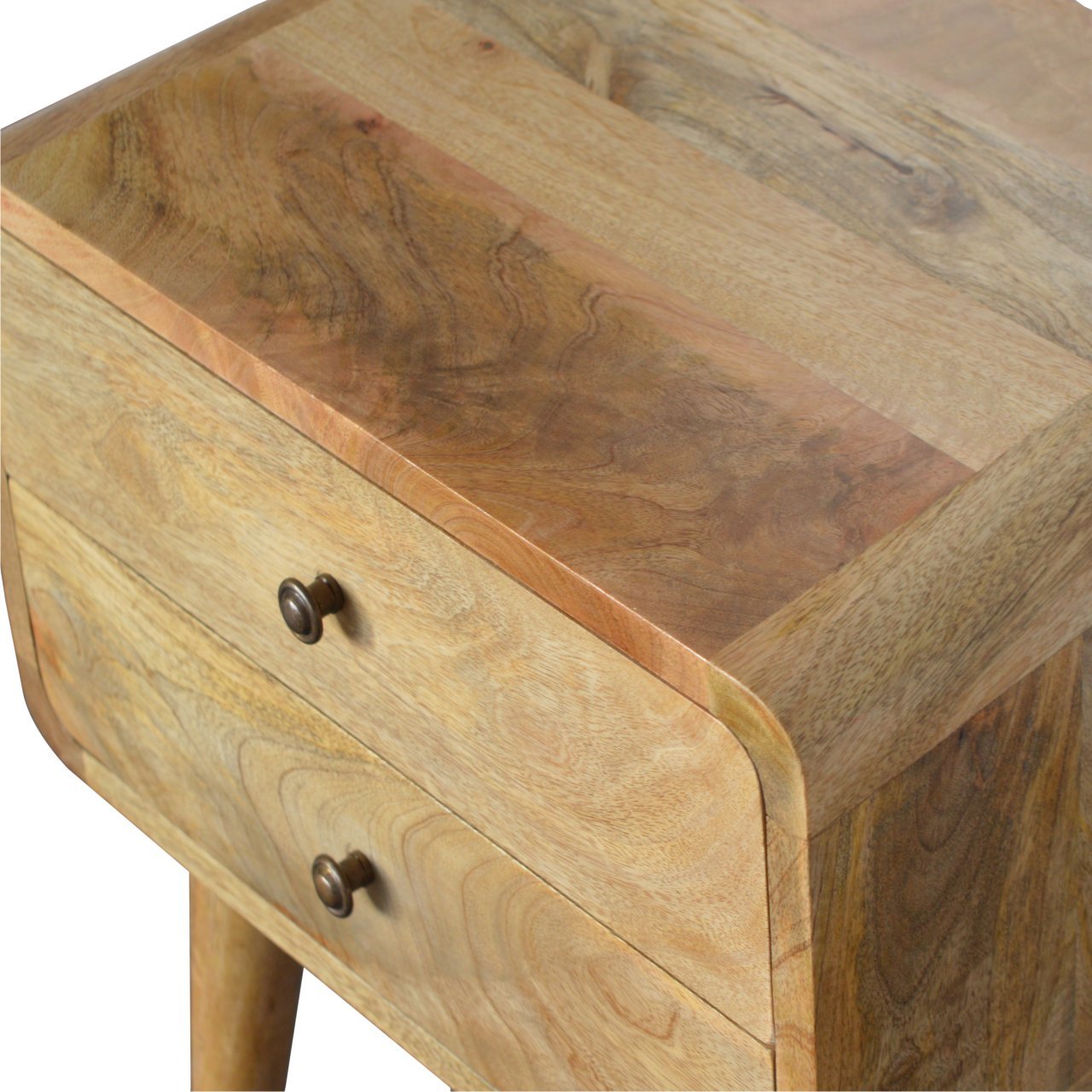 Curved 2-Drawer Nightstand - Solid Mango Wood Oak-ish Finish