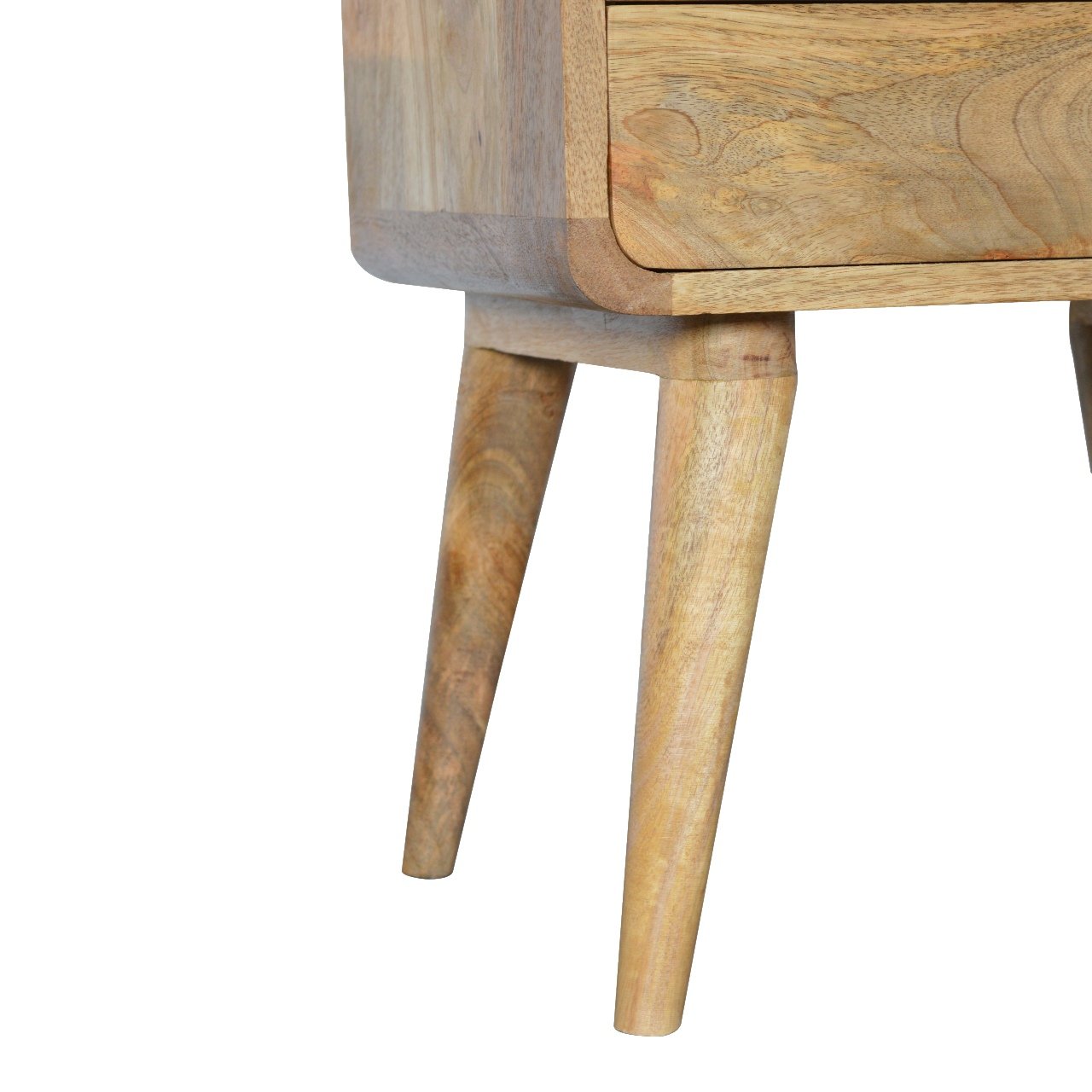 Curved 2-Drawer Nightstand - Solid Mango Wood Oak-ish Finish