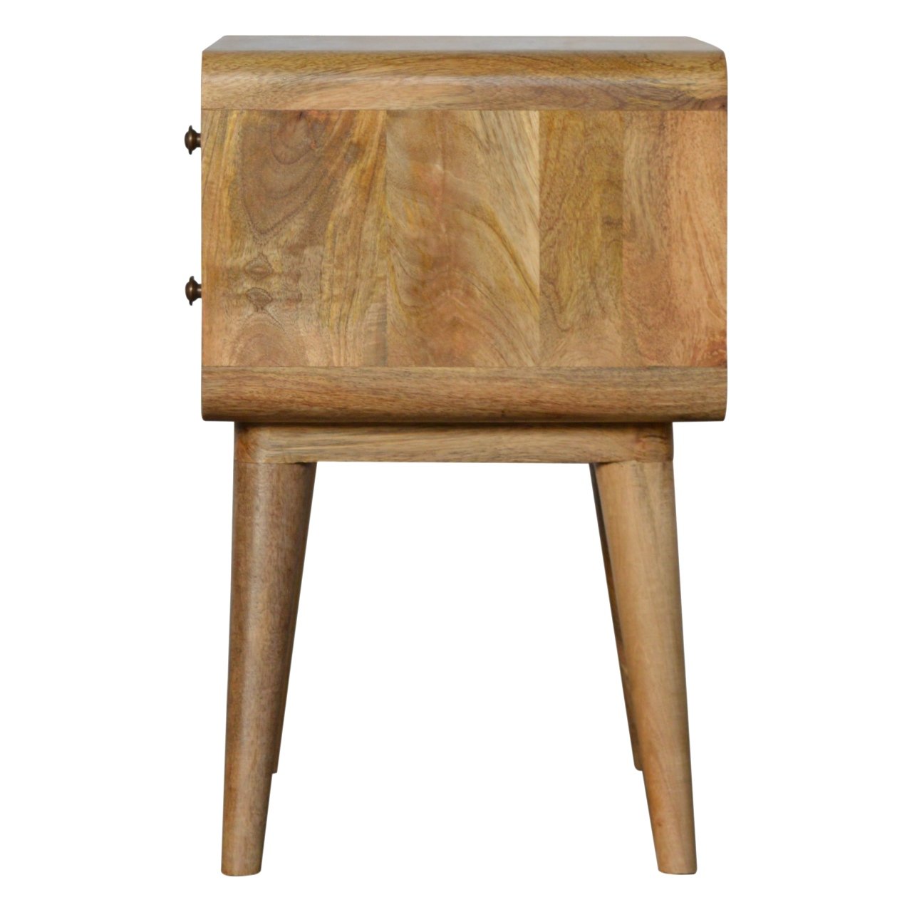 Curved 2-Drawer Nightstand - Solid Mango Wood Oak-ish Finish