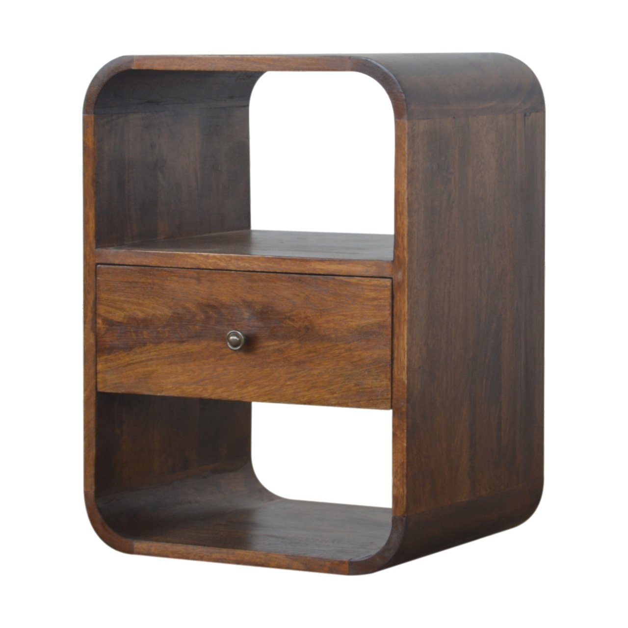 Chestnut Solid Mango Wood Nightstand with 1 Drawer and 2 Slots