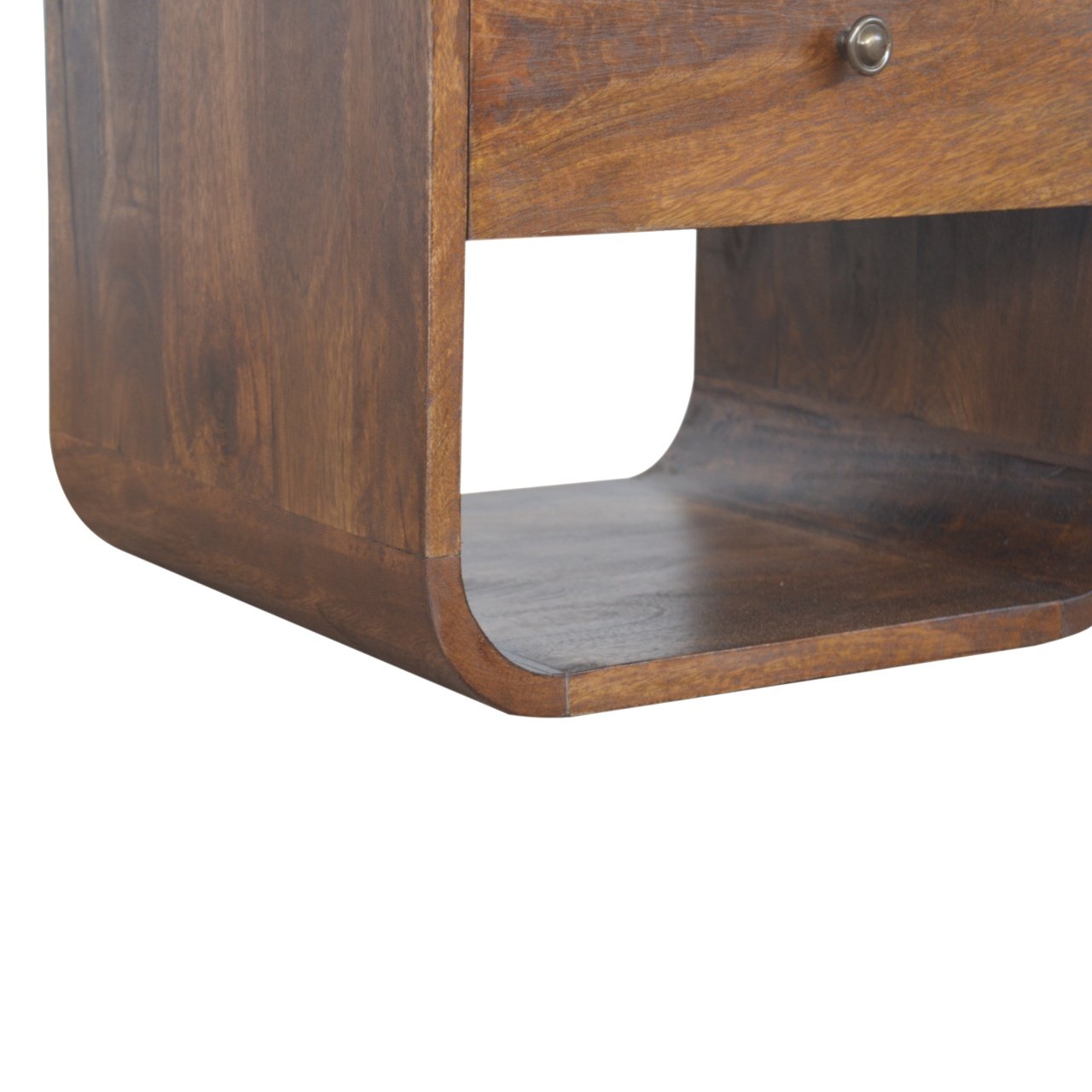 Chestnut Solid Mango Wood Nightstand with 1 Drawer and 2 Slots