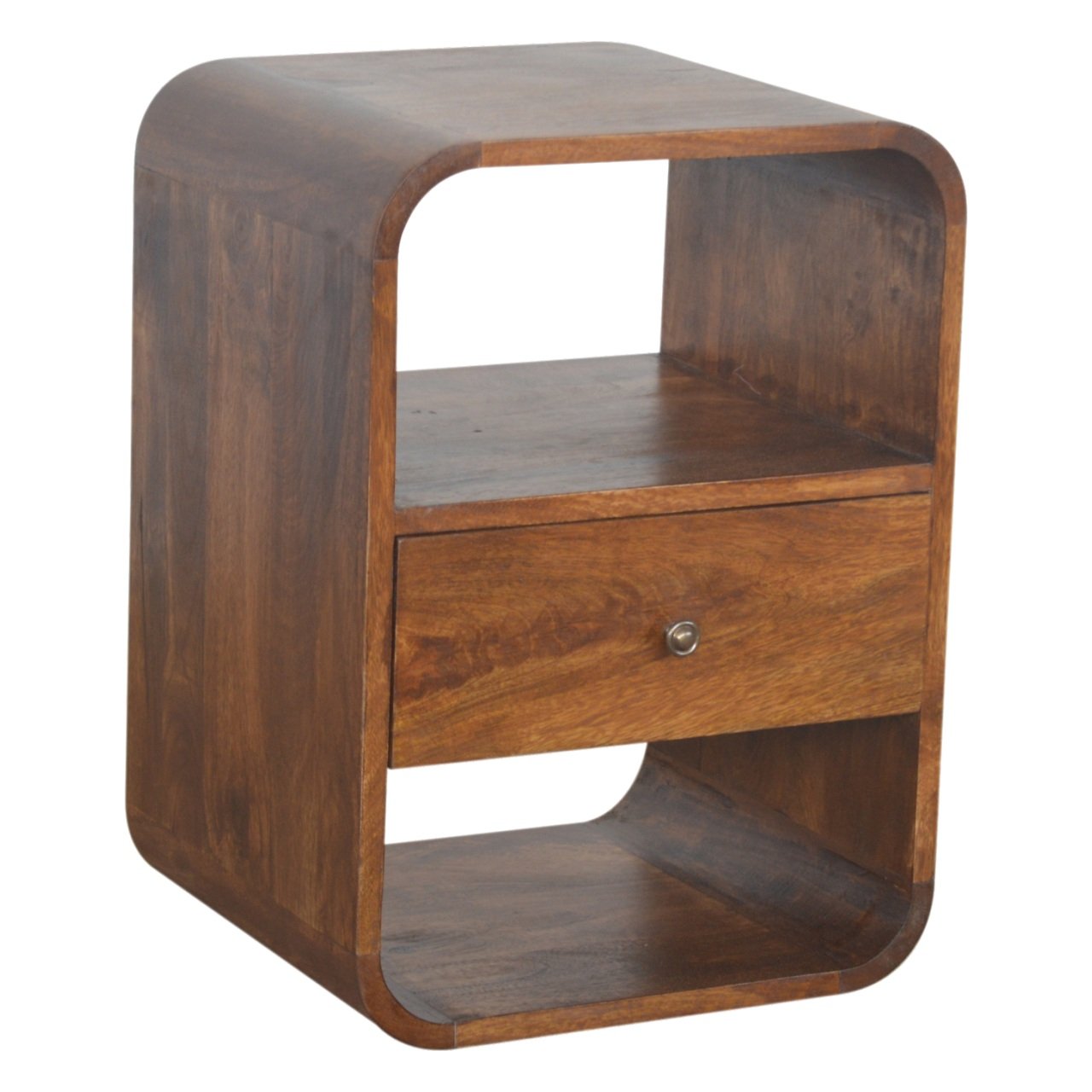 Chestnut Solid Mango Wood Nightstand with 1 Drawer and 2 Slots