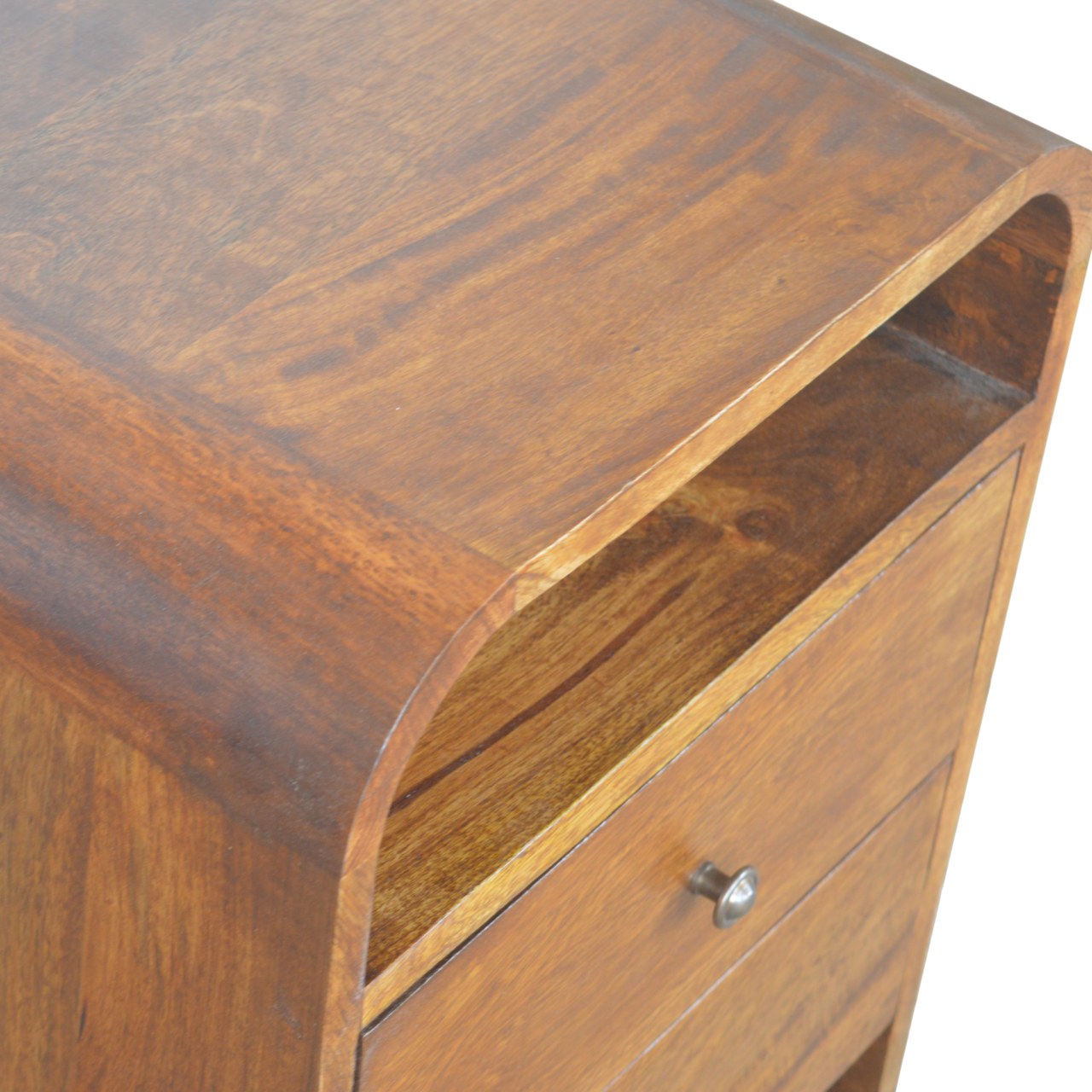 Chestnut Curve 2-Drawer Nightstand - Solid Mango Wood