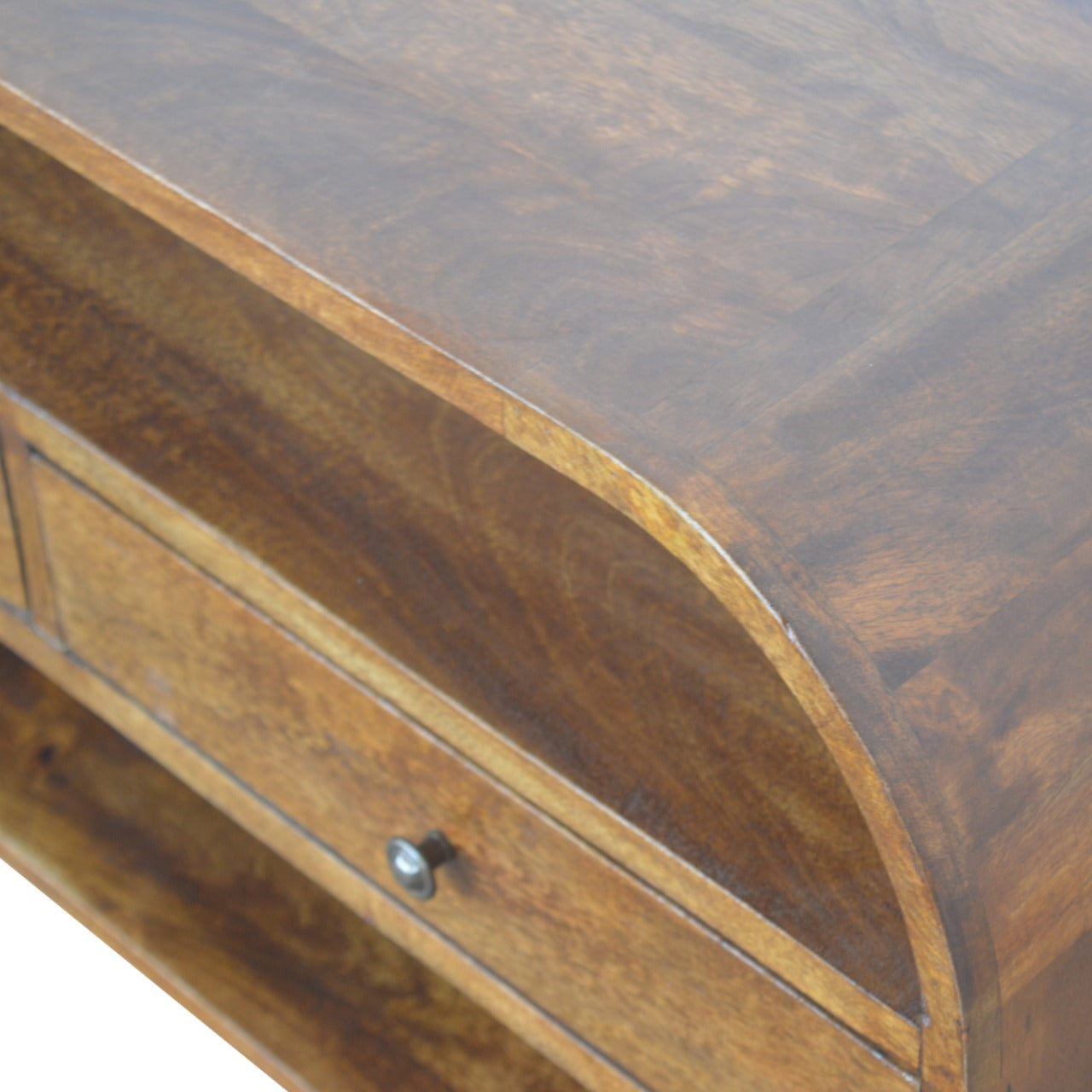 Chestnut Curved Mango Wood Media Unit with 2 Drawers