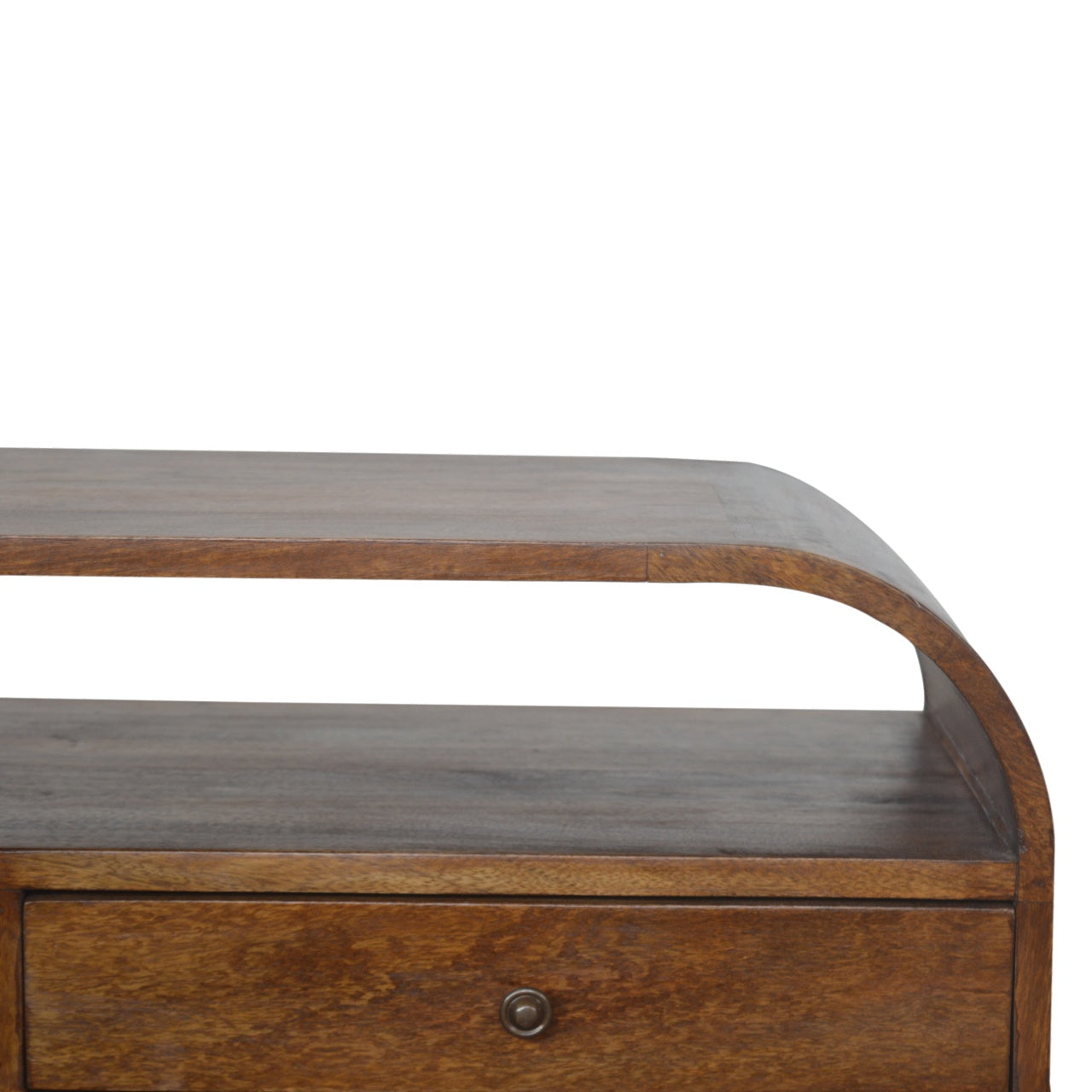 Chestnut Curved Mango Wood Media Unit with 2 Drawers