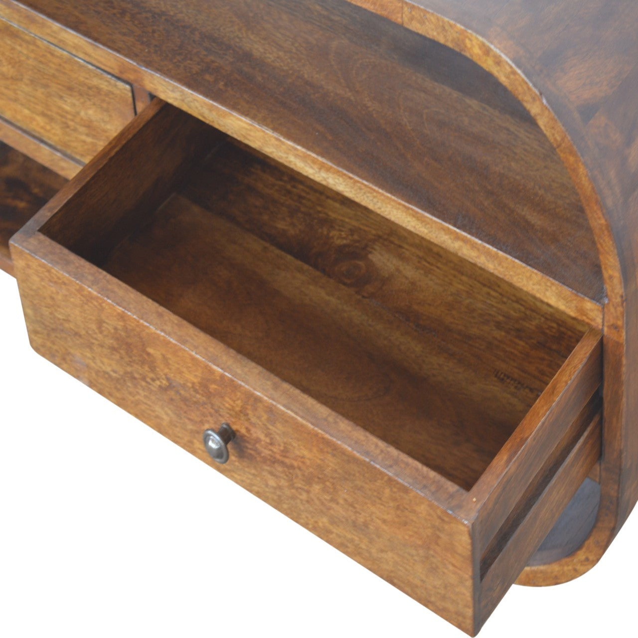 Chestnut Curved Mango Wood Media Unit with 2 Drawers