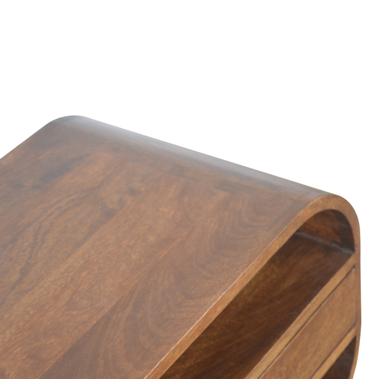 Chestnut Curved Mango Wood Media Unit with 2 Drawers