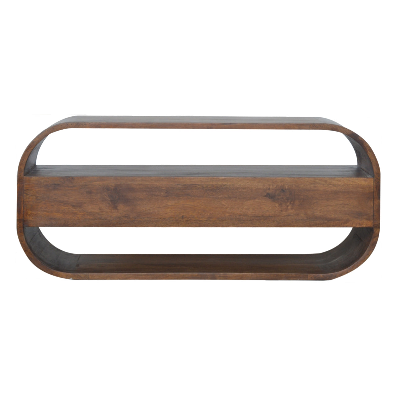 Chestnut Curved Mango Wood Media Unit with 2 Drawers