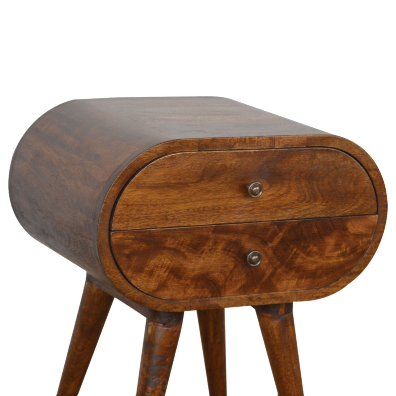 Chestnut Solid Mango Wood Circular Nightstand with 2 Drawers