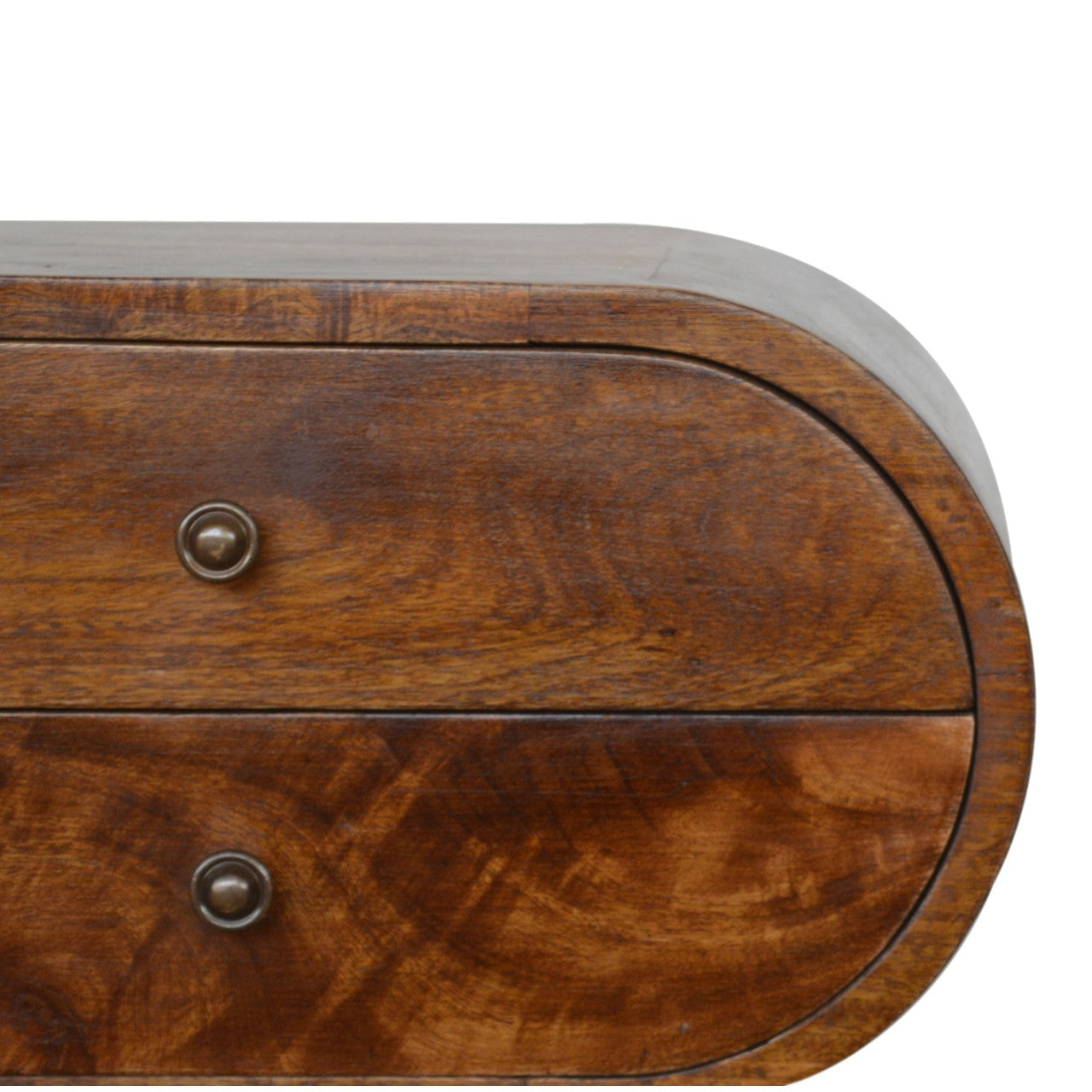Chestnut Solid Mango Wood Circular Nightstand with 2 Drawers