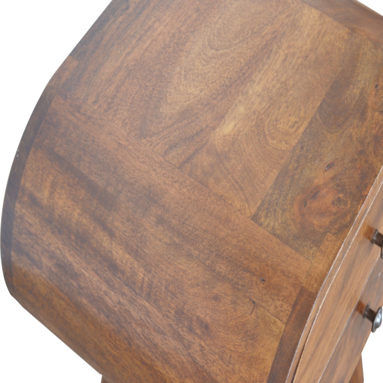 Chestnut Solid Mango Wood Circular Nightstand with 2 Drawers