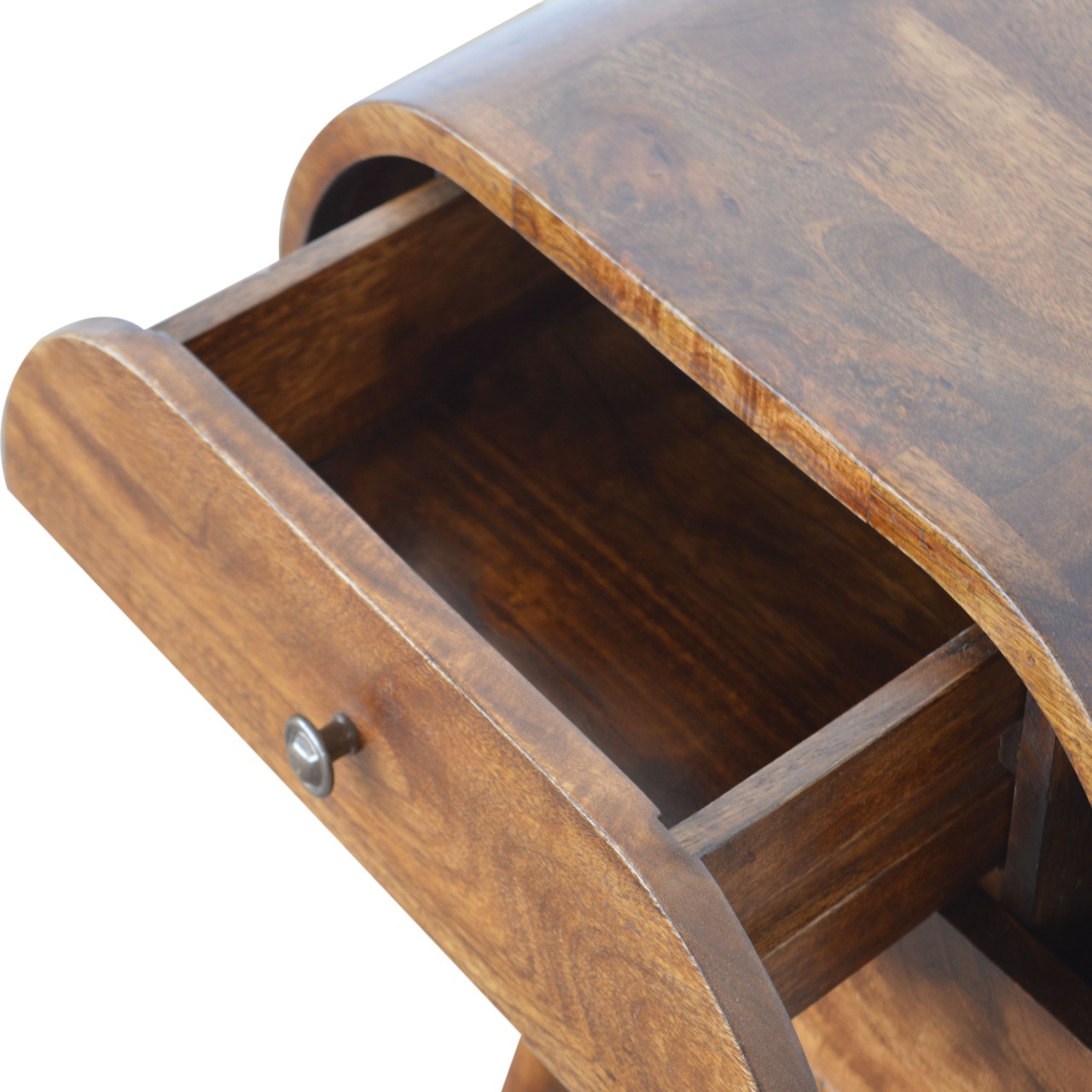Chestnut Solid Mango Wood Circular Nightstand with 2 Drawers
