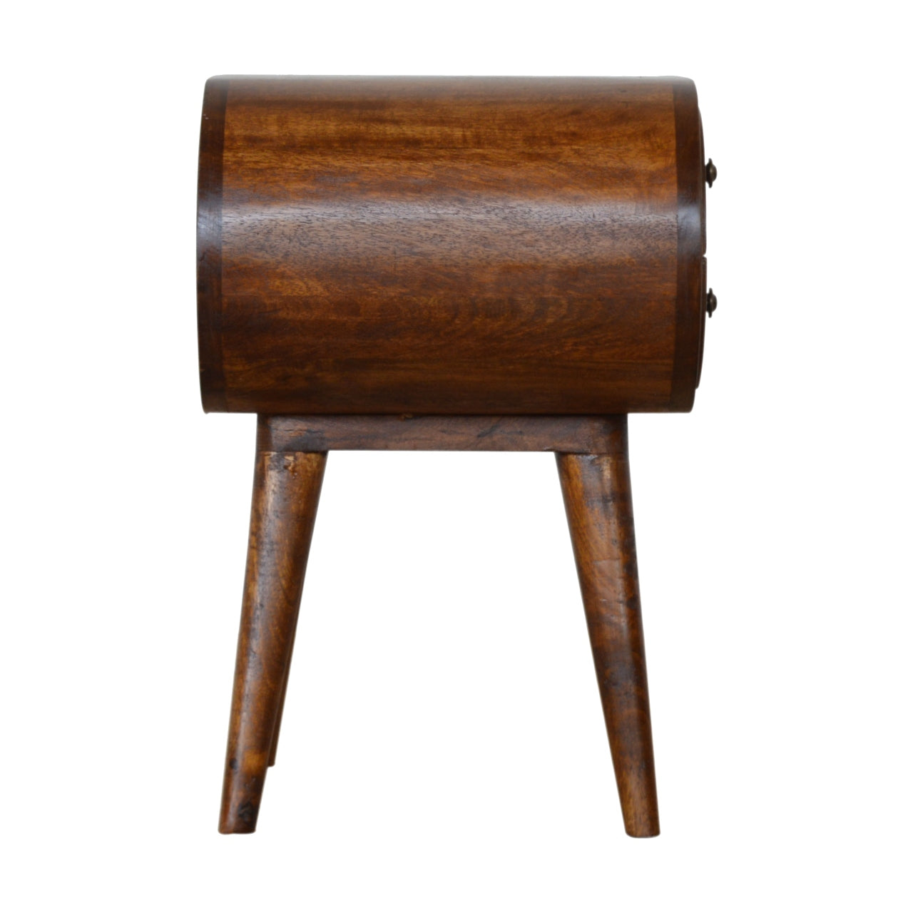 Chestnut Solid Mango Wood Circular Nightstand with 2 Drawers