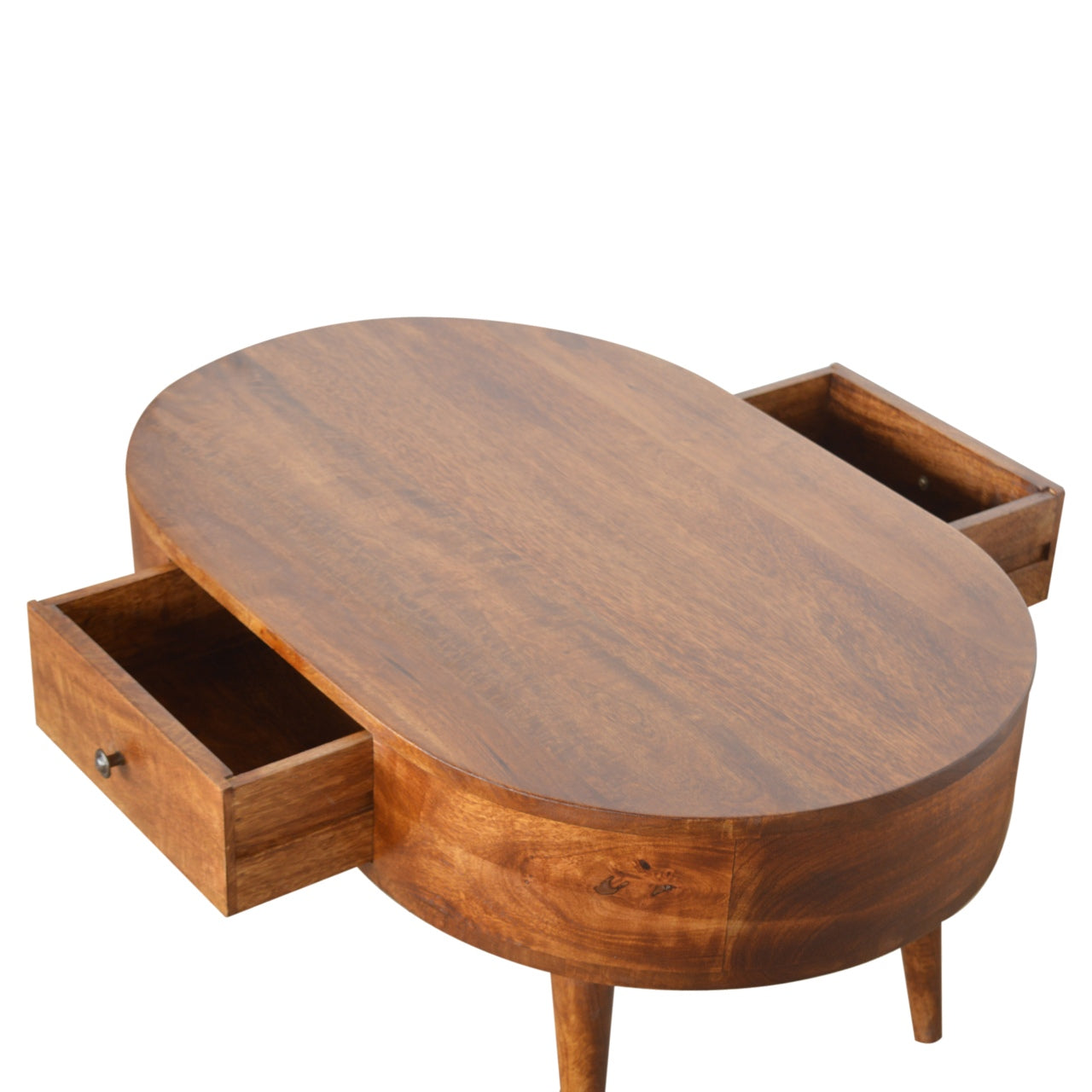 Chestnut Rounded Coffee Table - Solid Mango Wood with Drawer