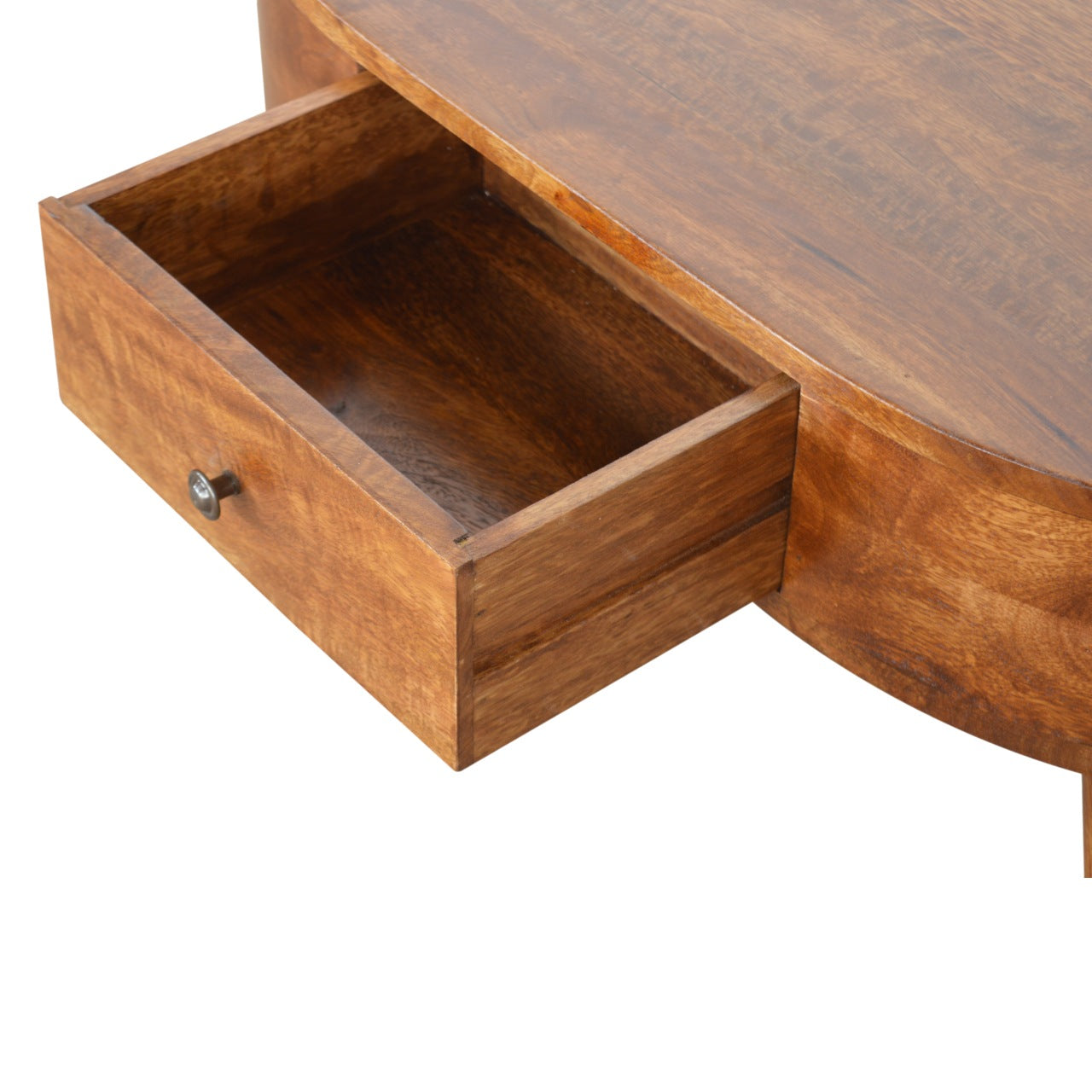 Chestnut Rounded Coffee Table - Solid Mango Wood with Drawer