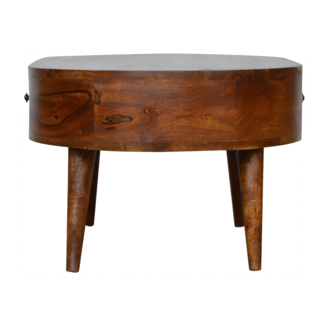 Chestnut Rounded Coffee Table - Solid Mango Wood with Drawer
