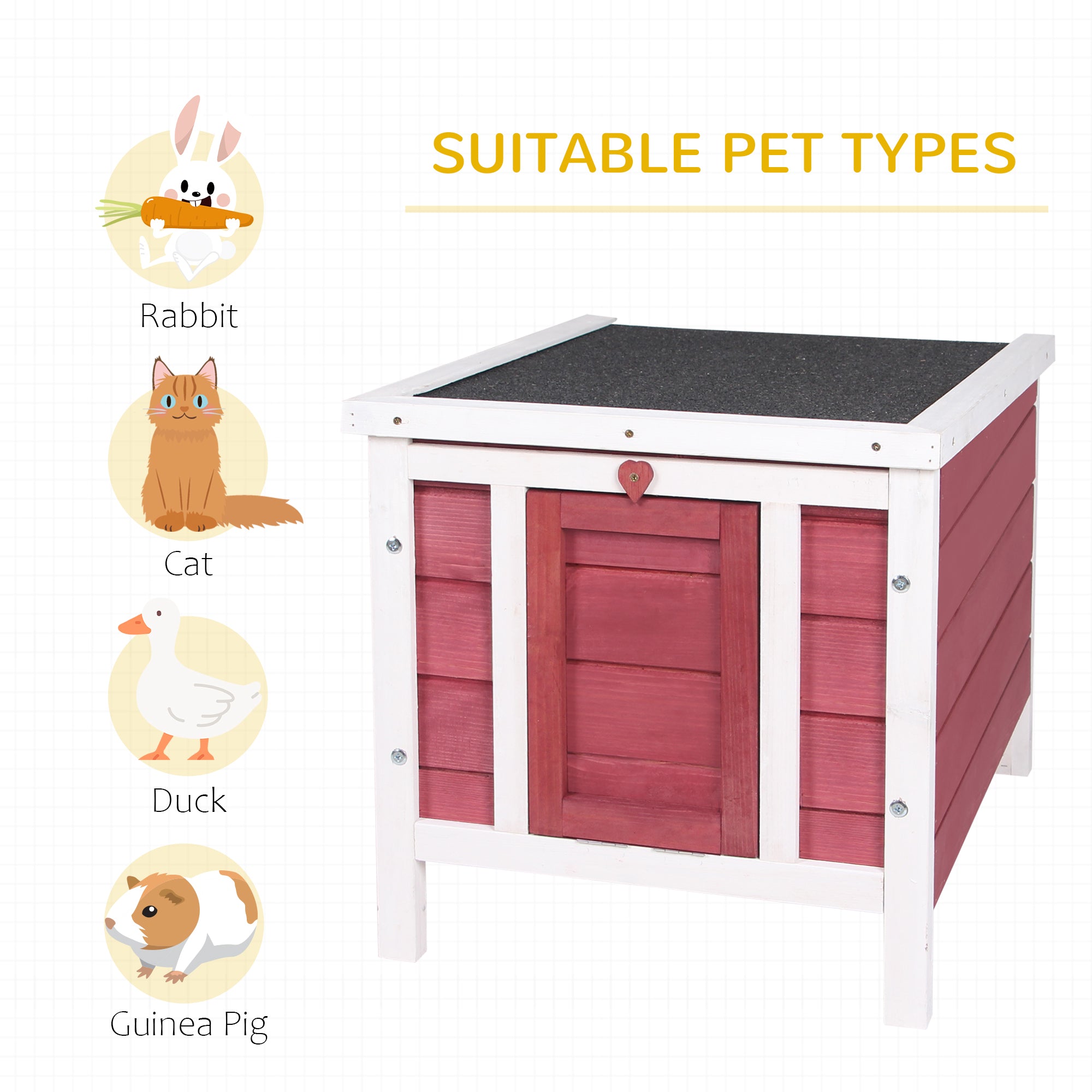 Wooden Rabbit Hutch, Bunny Cage with Waterproof & Openable Asphalt Roof, Outdoor Cat House Guinea Pig Cage Duck Shelter, Indoor Outdoor Use, 20" x 16.5" x 17", Red