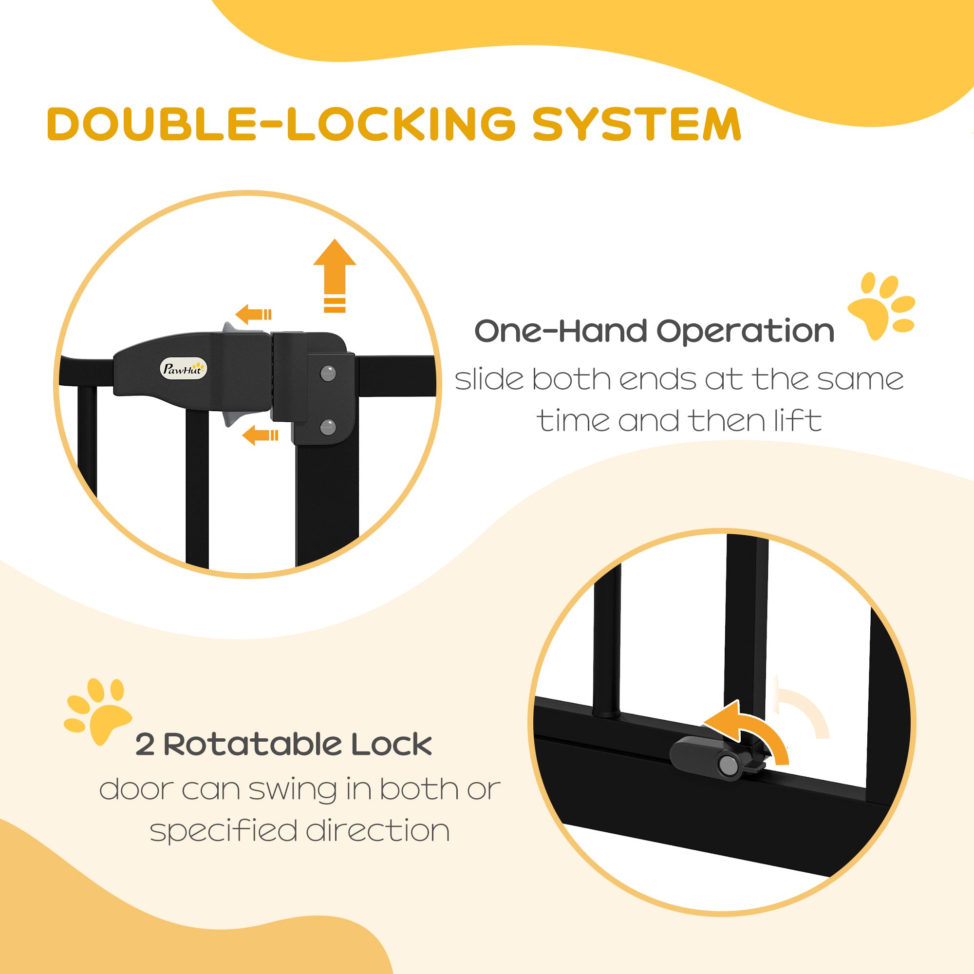 Extra Tall Dog Gate with Door, Pressure Fit, Auto Close, Double Locking for Doorways Hallways Stairs, 29"-39", Black