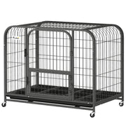 37 Inch Heavy Duty Dog Crate, Large Metal Dog Cage with Lockable Wheels and Removable Tray