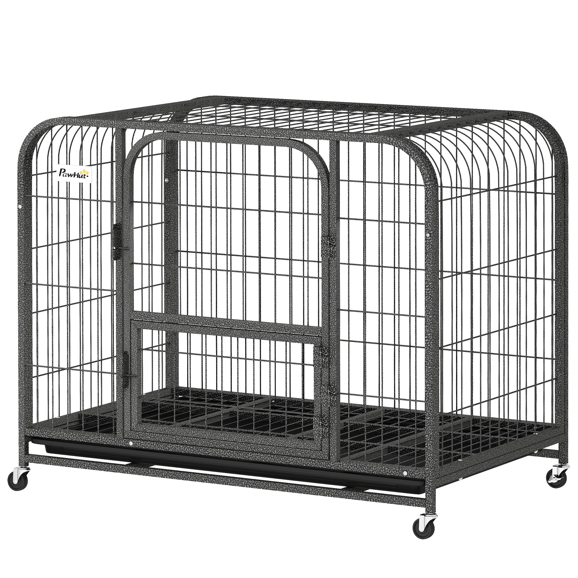 37 Inch Heavy Duty Dog Crate, Large Metal Dog Cage with Lockable Wheels and Removable Tray