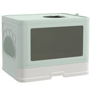 Cat Litter Box, Front Enter & Top Exit Cat Litter Tray with Scoop, Pull-out Tray, Easy to Clean, Green