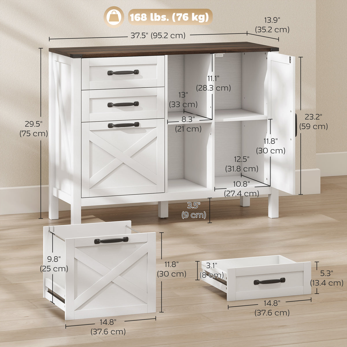 Lateral Filing Cabinet - Farmhouse Printer Stand White