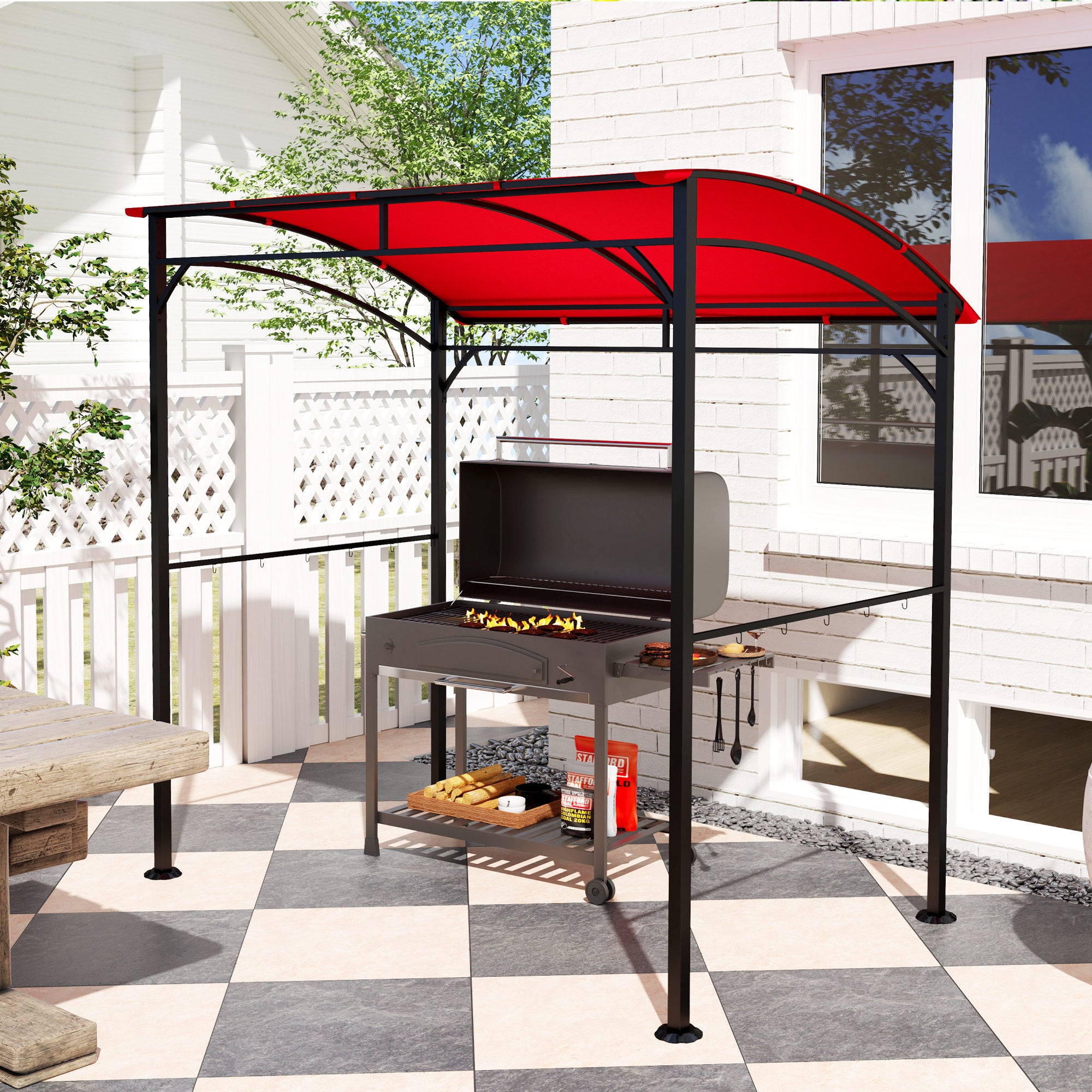 7' x 5' BBQ Grill Gazebo - Wine Red Steel Frame Canopy