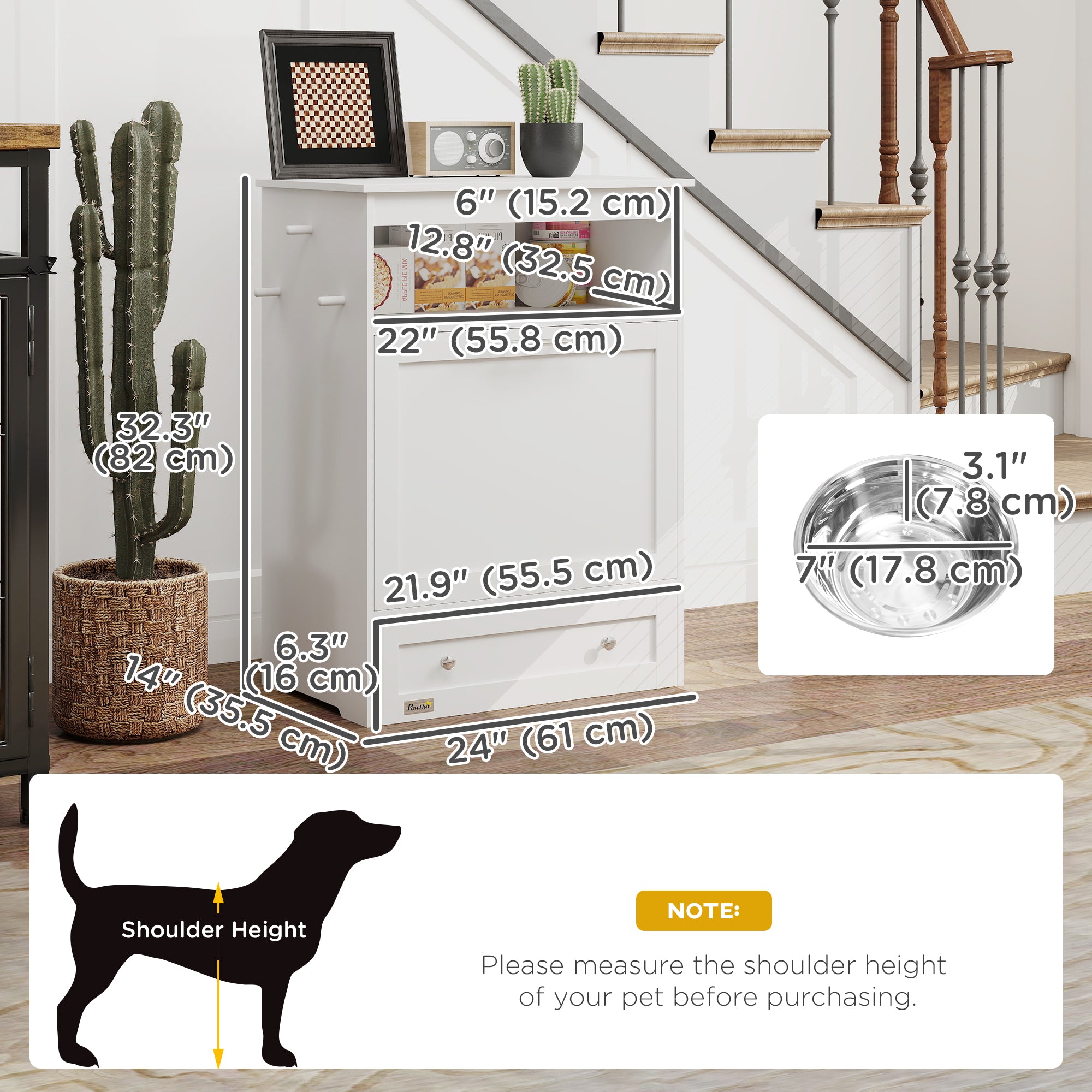 Meuble de rangement pour station d’alimentation des animaux, conteneur de stockage pour nourriture pour chien avec gamelles surélevées pour chien, accessoires d’abreuvement, gris