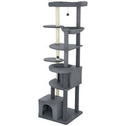 79" Extra Tall Cat Tree with Scratching Posts, Perches, Caves, Hammock, Pompoms, for 2-3 Indoor Cats, Dark Grey