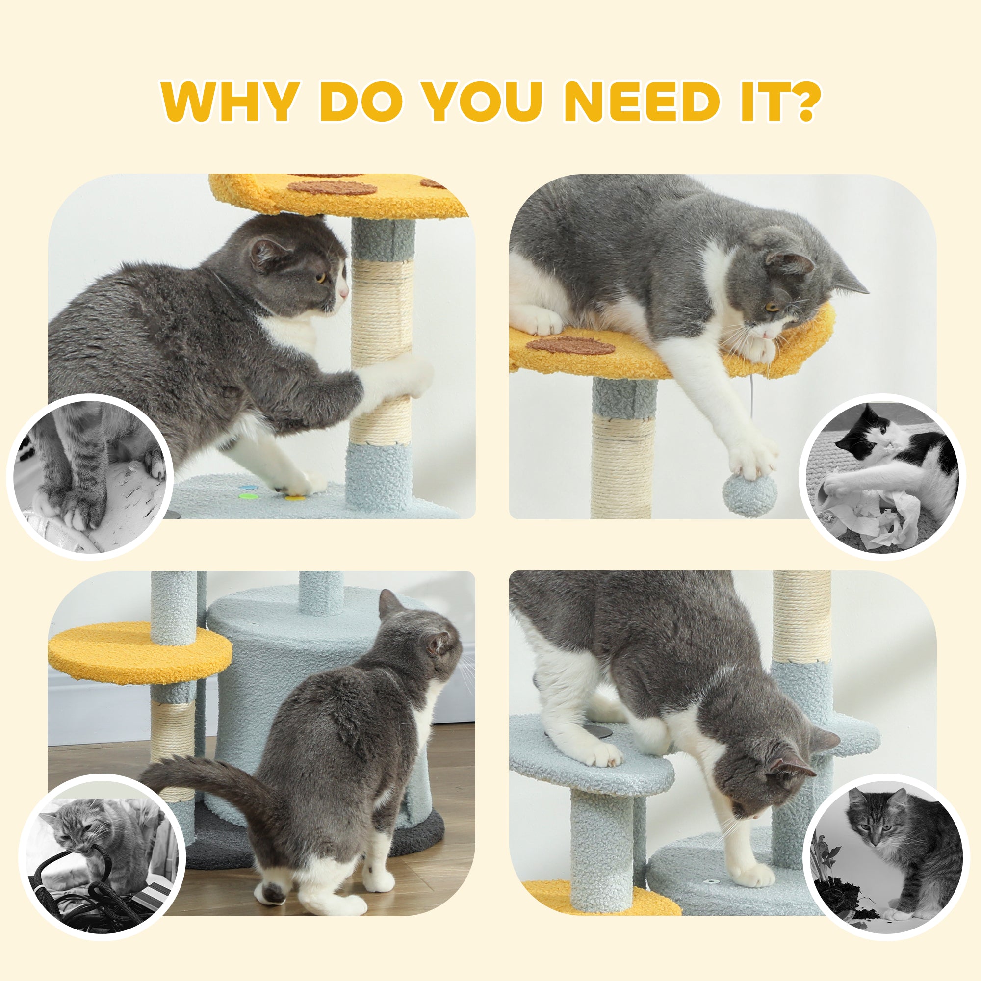 Cat Tree for Indoor Cats, 31.5 inch Cat Tower with Plush Perch, Platform, Condo, Scratching Post and Toy Ball, Blue